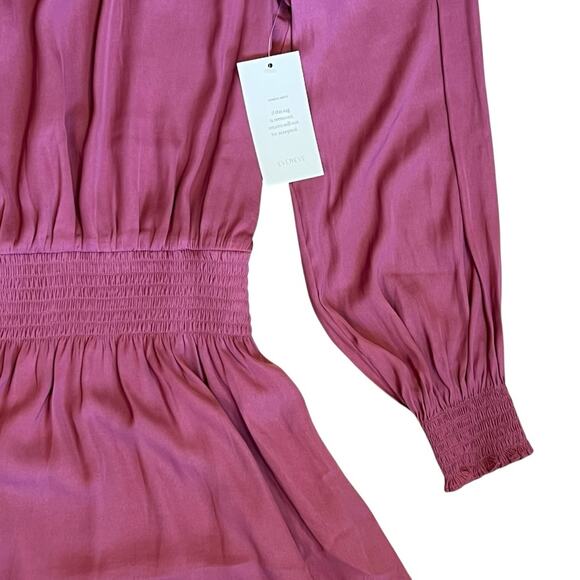 Evereve Women’s Sz XS NWT Shiloh Satin Long Sleeve Mini Dress Dusty Rose $118 - Picture 7 of 13